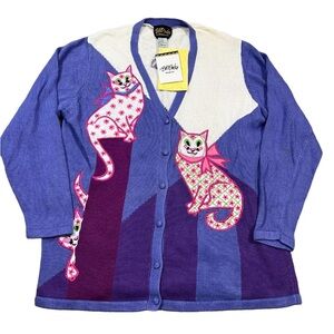NWT Vintage Bob Mackie Wearable Art Womens Embroidered Car Cardigan Sweater 1X